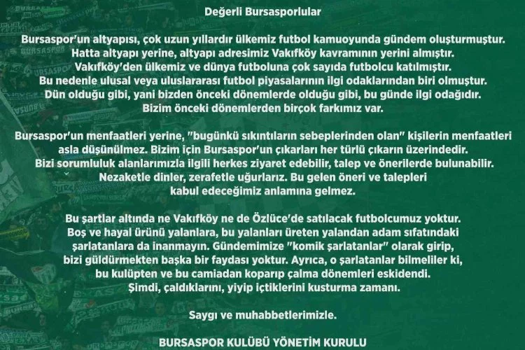 Bursaspor: “Satılacak futbolcumuz yok"