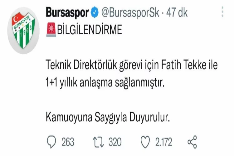 Bursaspor’da Fatih Tekke dönemi